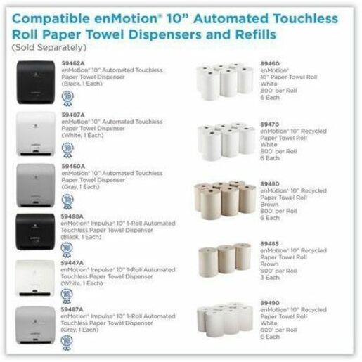 Image of enMotion 89460 High Capacity Roll Towel, 1 Ply, 10" W x 800 ft Length, 8" Roll Diameter, White, 6 / Carton