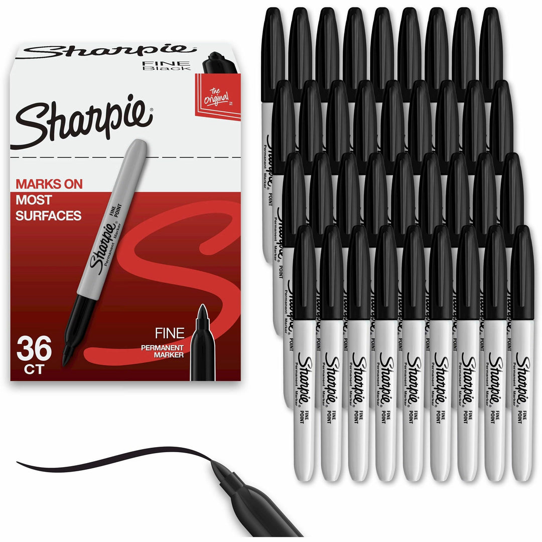 Image of Sharpie 1884739 Permanent Marker, Black Ink, Black Barrel, 36 / Box