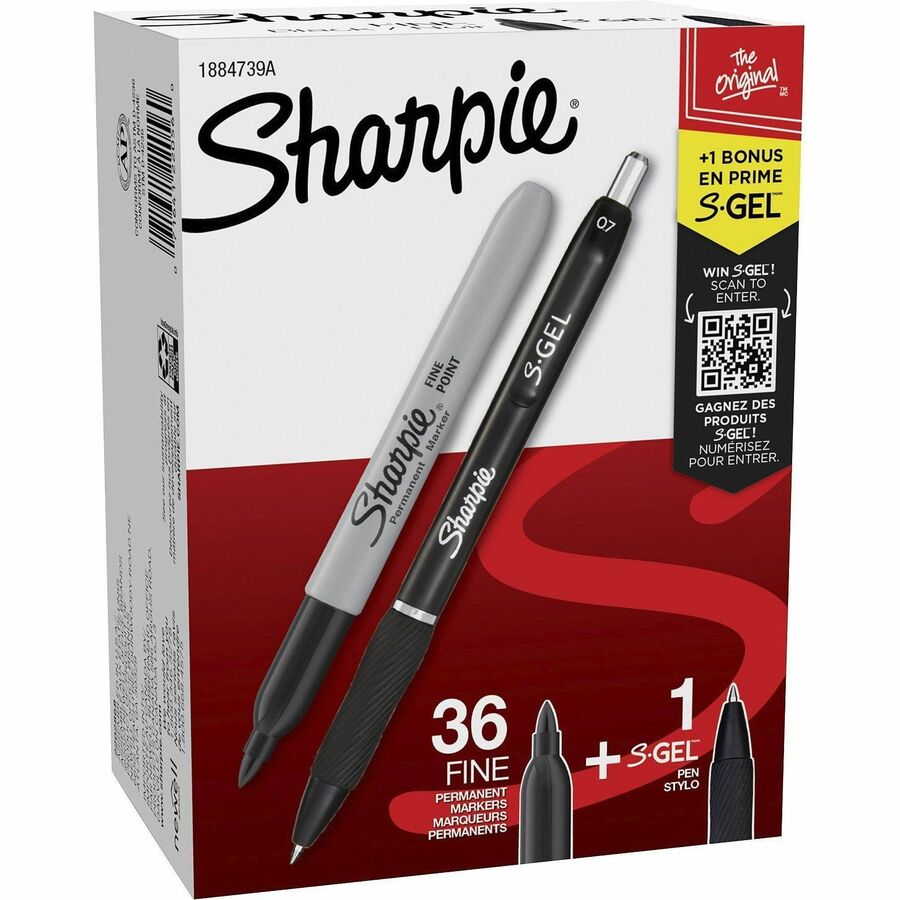 Image of Sharpie 1884739 Permanent Marker, Black Ink, Black Barrel, 36 / Box