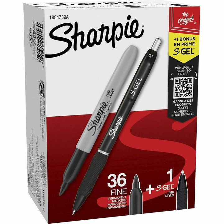 Image of Sharpie 1884739 Permanent Marker, Black Ink, Black Barrel, 36 / Box