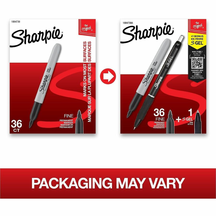Image of Sharpie 1884739 Permanent Marker, Black Ink, Black Barrel, 36 / Box