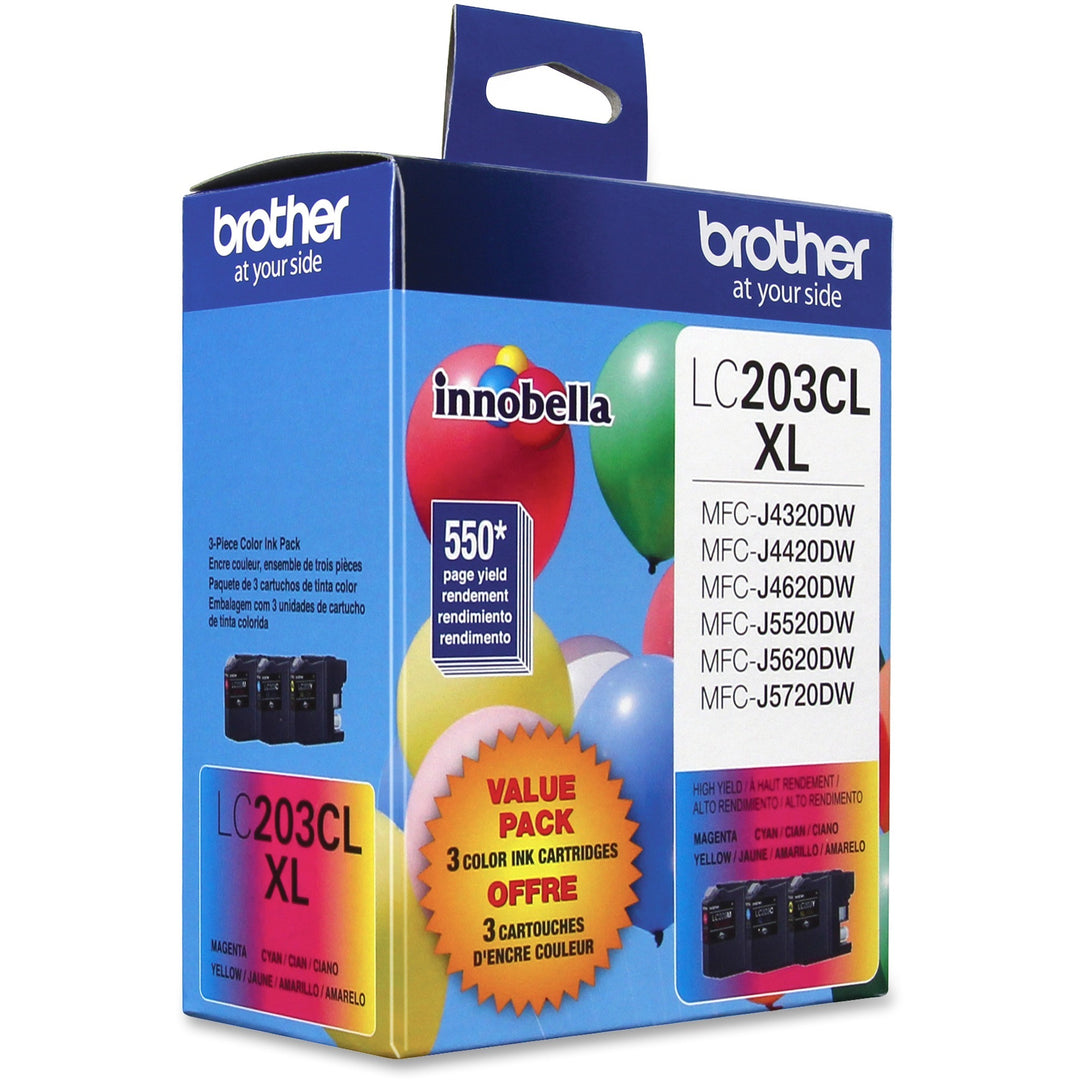 Image of Brother Innobella LC2033PKS LC203 3PK XL High-yield Ink Cartridges, 550 Pages Cyan, 550 Pages Magenta, 550 Pages Yellow, 3 / Pack