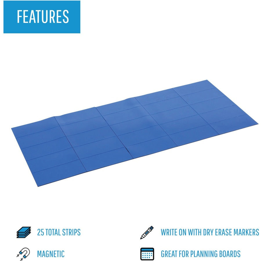 Image of Bi-silque Magnetic Dry Erase Strips, 7/8"x2", 25/PK, Blue