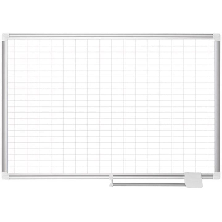 Image of MasterVision® Gridded Magnetic Steel Dry Erase Project Planning Board, w/Accs, 1" x 2" Cell, 48" x 36", White Surface, Satin Aluminum Frame