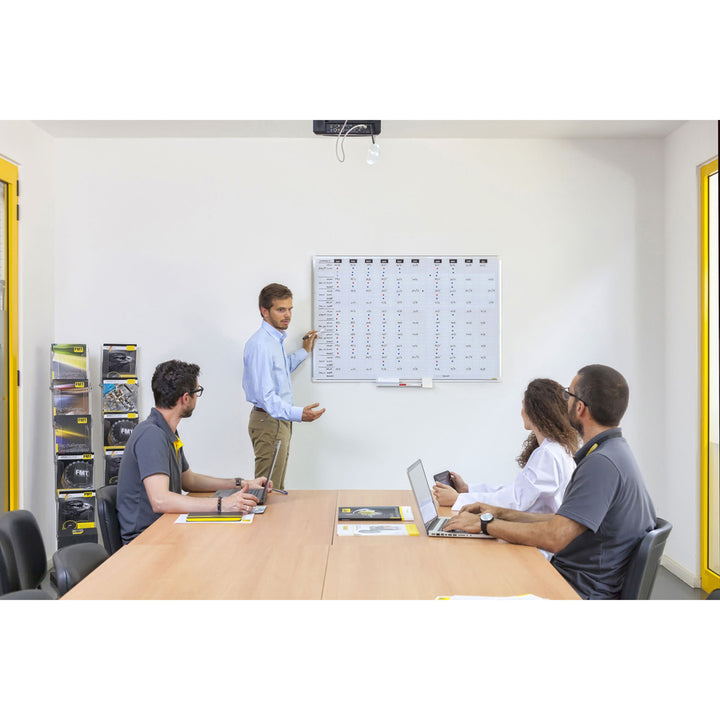 Image of MasterVision® Gridded Magnetic Steel Dry Erase Project Planning Board, w/Accs, 1" x 2" Cell, 48" x 36", White Surface, Satin Aluminum Frame