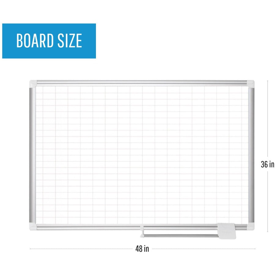 Image of MasterVision® Gridded Magnetic Steel Dry Erase Project Planning Board, w/Accs, 1" x 2" Cell, 48" x 36", White Surface, Satin Aluminum Frame