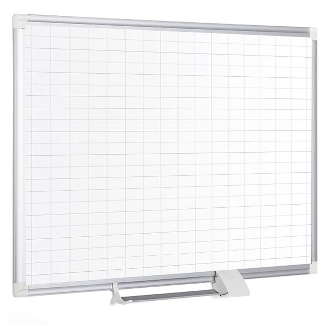 Image of MasterVision® Gridded Magnetic Steel Dry Erase Project Planning Board, w/Accs, 1" x 2" Cell, 48" x 36", White Surface, Satin Aluminum Frame