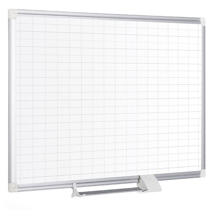 Image of MasterVision® Gridded Magnetic Steel Dry Erase Project Planning Board, w/Accs, 1" x 2" Cell, 48" x 36", White Surface, Satin Aluminum Frame