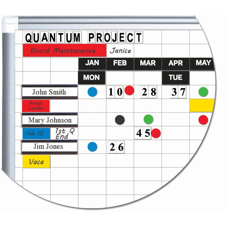 Image of MasterVision® Gridded Magnetic Steel Dry Erase Project Planning Board, w/Accs, 1" x 2" Cell, 48" x 36", White Surface, Satin Aluminum Frame