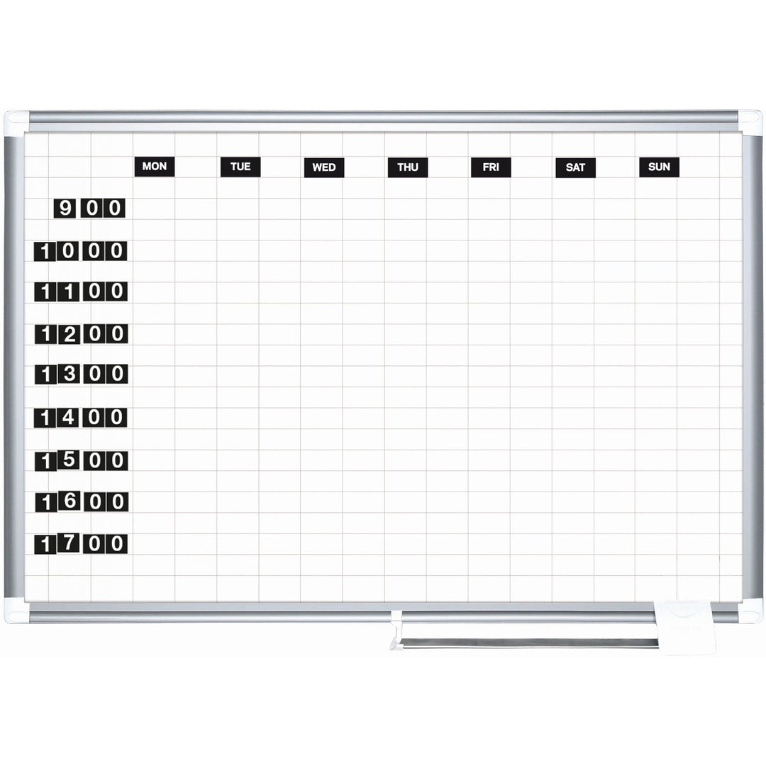 Image of MasterVision® Gridded Magnetic Steel Dry Erase Project Planning Board, w/Accs, 1" x 2" Cell, 48" x 36", White Surface, Satin Aluminum Frame