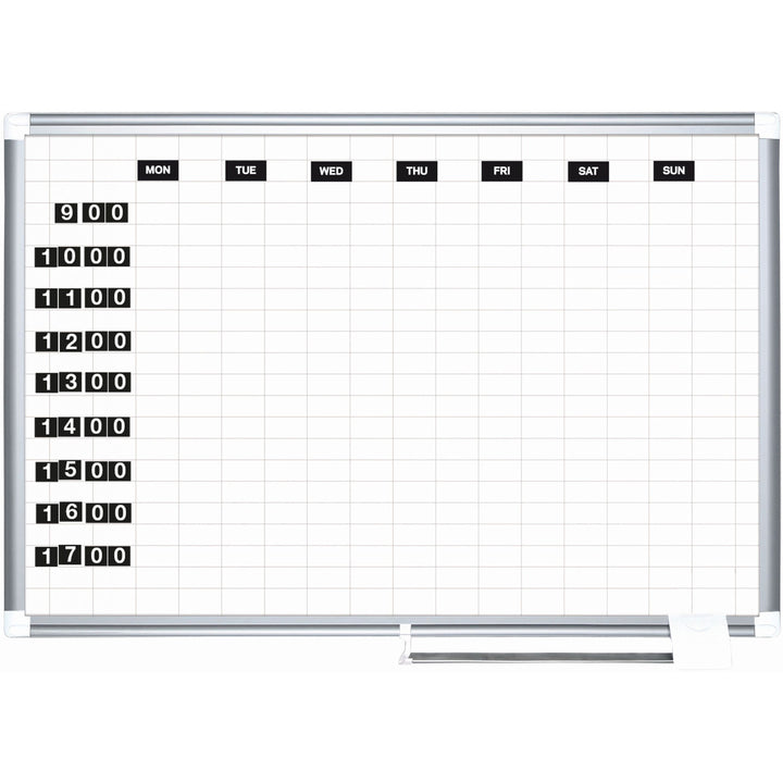 Image of MasterVision® Gridded Magnetic Steel Dry Erase Project Planning Board, w/Accs, 1" x 2" Cell, 48" x 36", White Surface, Satin Aluminum Frame