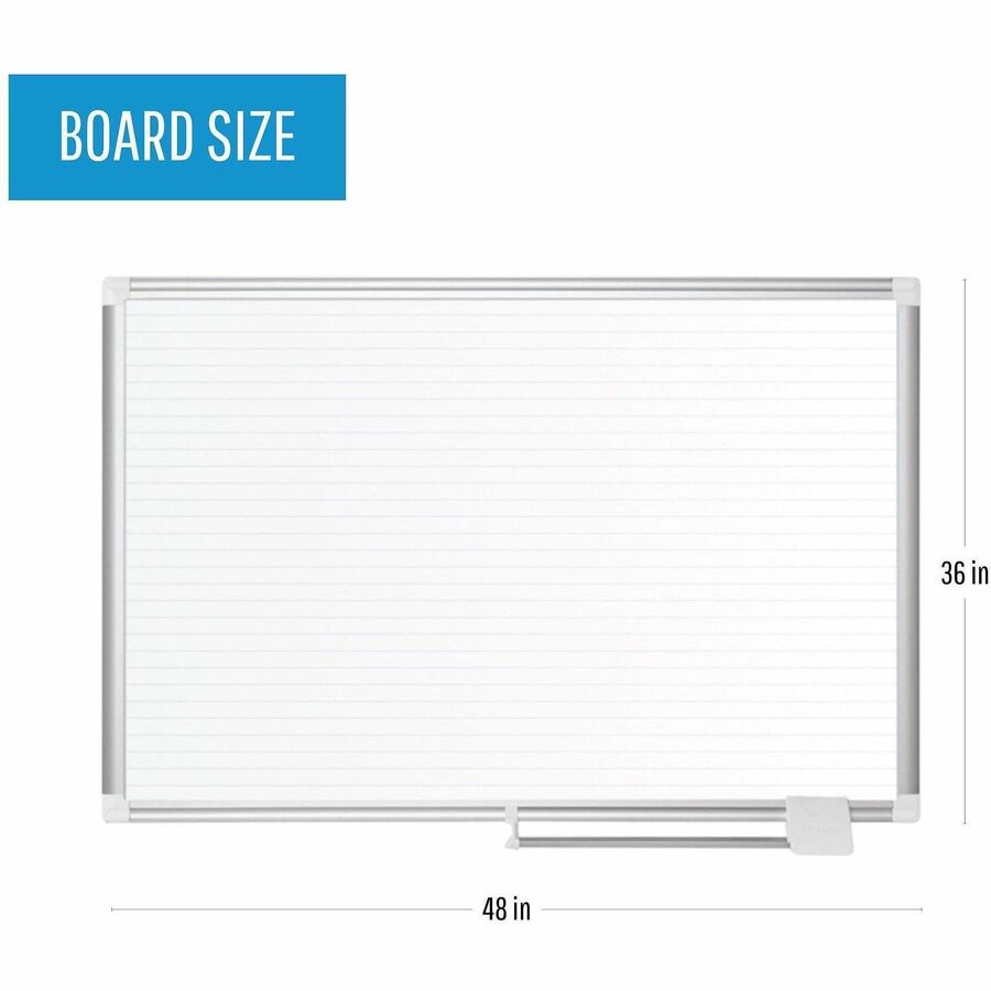 Image of MasterVision® Ruled Magnetic Steel Dry Erase Planning Board, 48" x 36", White Surface, Satin Aluminum Frame