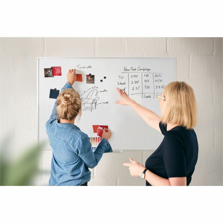 Image of MasterVision® Ruled Magnetic Steel Dry Erase Planning Board, 48" x 36", White Surface, Satin Aluminum Frame