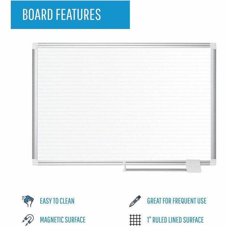 Image of MasterVision® Ruled Magnetic Steel Dry Erase Planning Board, 48" x 36", White Surface, Satin Aluminum Frame