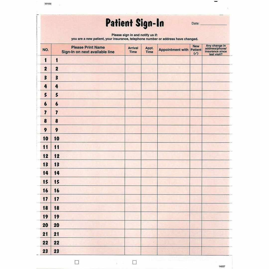 Image of Tabbies® Patient Sign-In Label Forms, Two-Part Carbon, 8.5 x 11.63, Salmon Sheets, 125 Forms Total