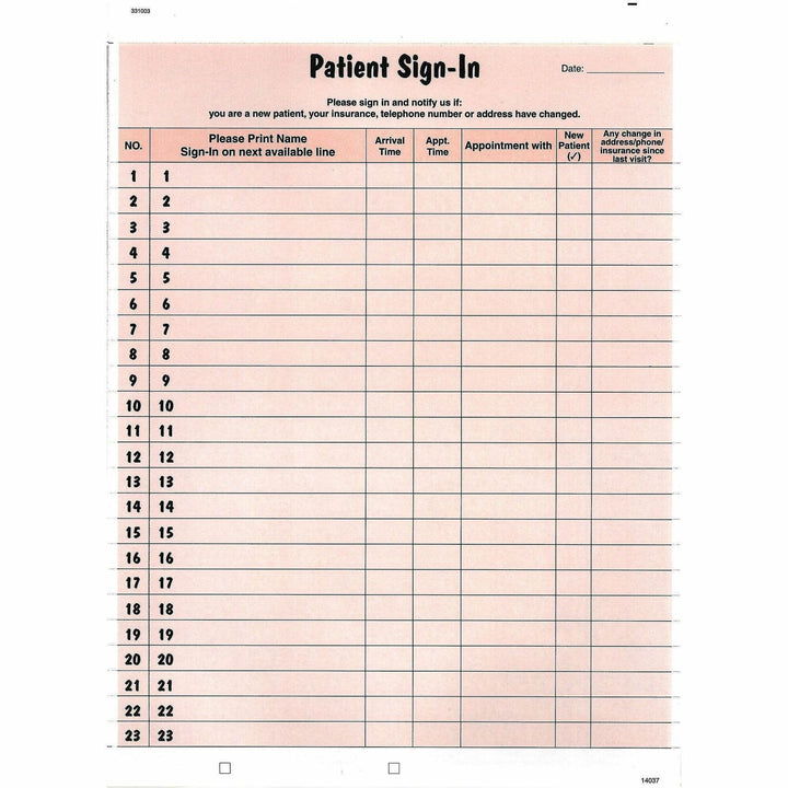 Image of Tabbies® Patient Sign-In Label Forms, Two-Part Carbon, 8.5 x 11.63, Salmon Sheets, 125 Forms Total