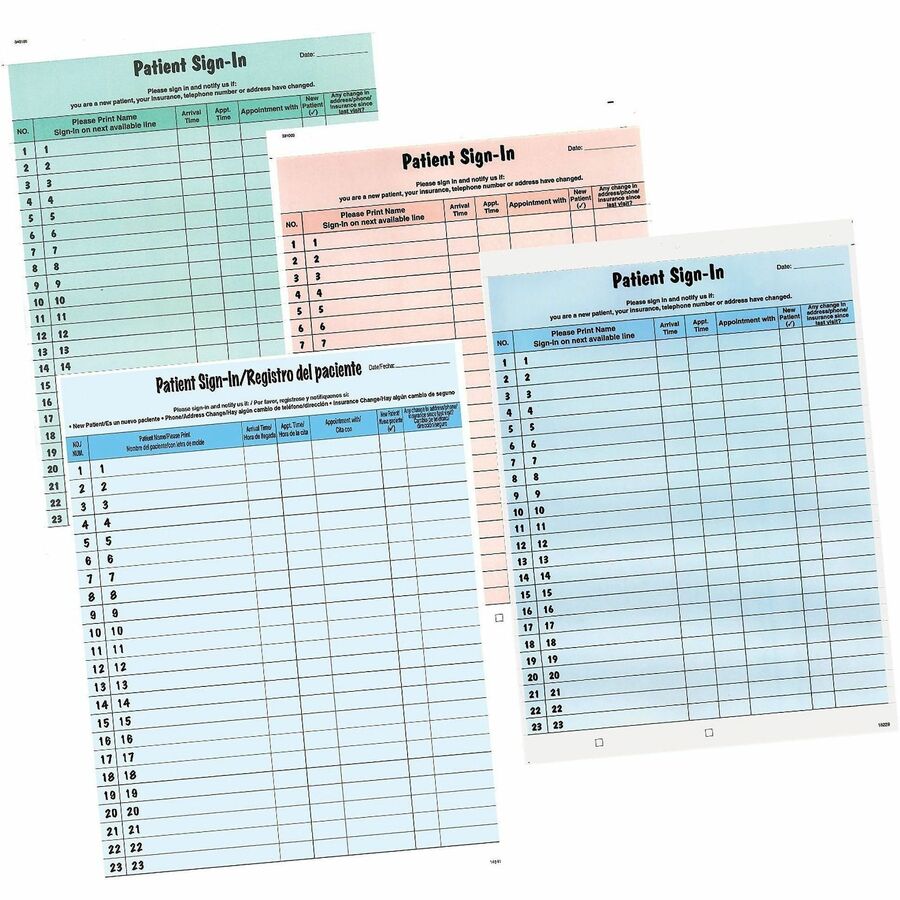 Image of Tabbies® Patient Sign-In Label Forms, Two-Part Carbon, 8.5 x 11.63, Salmon Sheets, 125 Forms Total