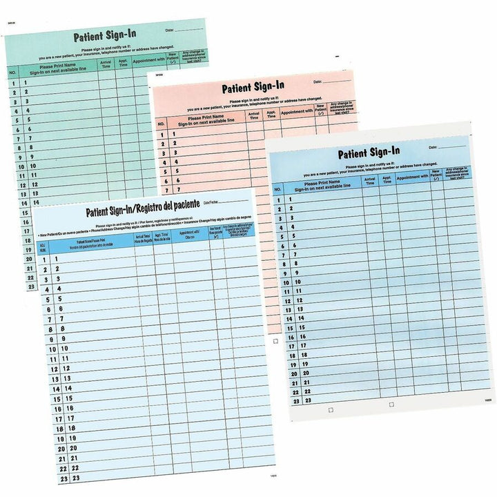 Image of Tabbies® Patient Sign-In Label Forms, Two-Part Carbon, 8.5 x 11.63, Salmon Sheets, 125 Forms Total