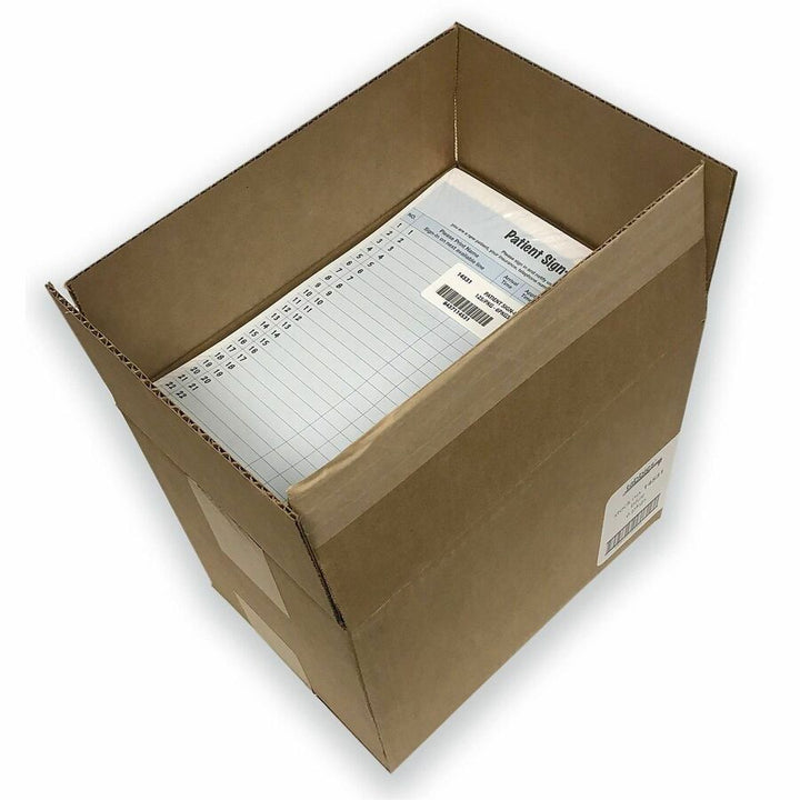 Image of Tabbies® Patient Sign-In Label Forms, Two-Part Carbon, 8.5 x 11.63, Blue Sheets, 125 Forms Total