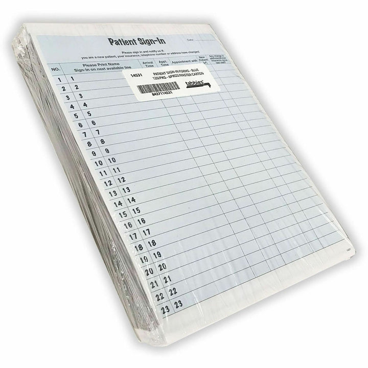 Image of Tabbies® Patient Sign-In Label Forms, Two-Part Carbon, 8.5 x 11.63, Blue Sheets, 125 Forms Total