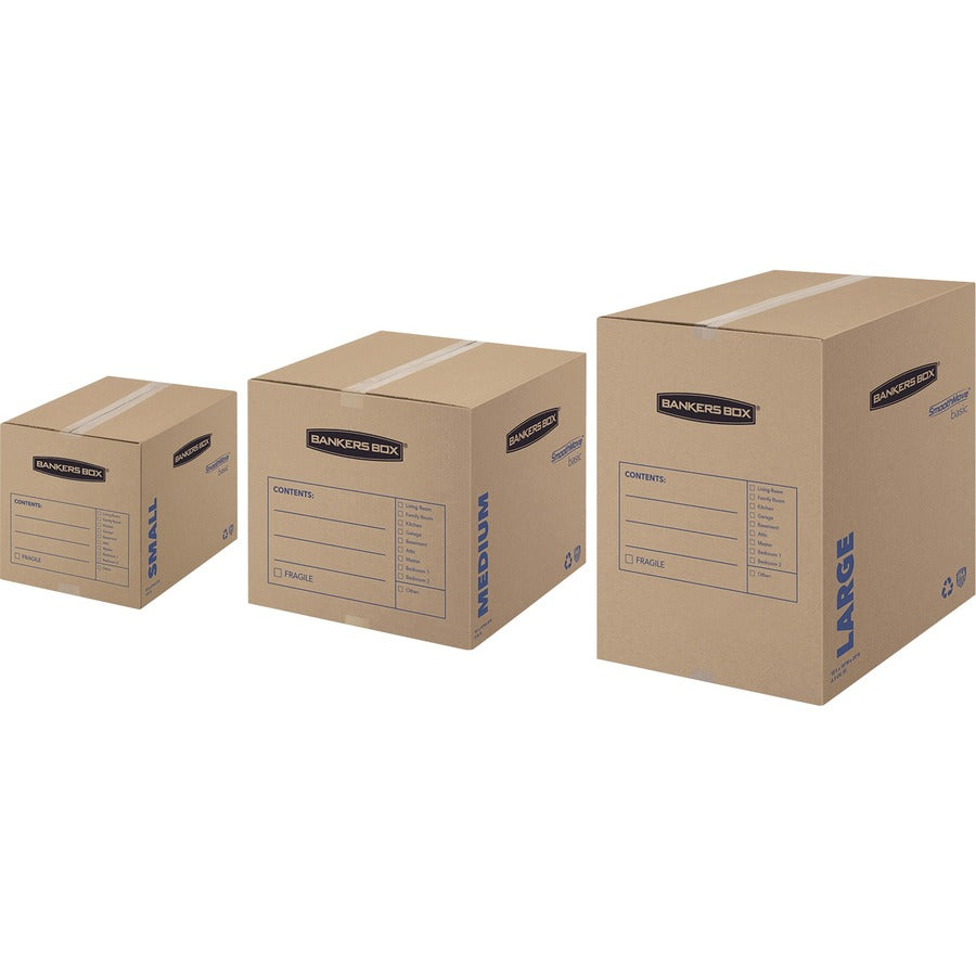 Image of Bankers Box® SmoothMove Basic Moving Boxes, Regular Slotted Container (RSC), Large, 18" x 18" x 24", Brown/Blue, 15/Carton