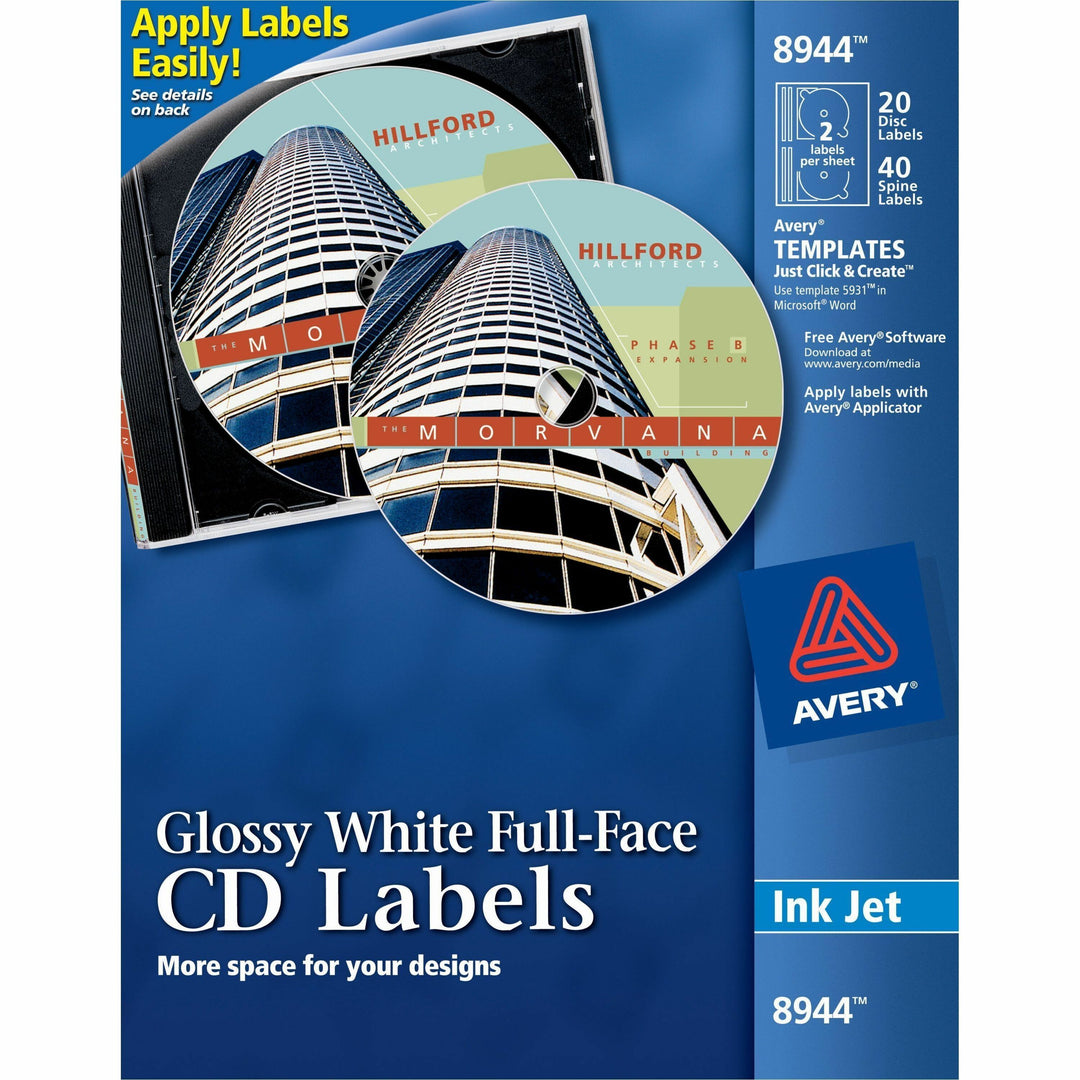 Image of Avery® Inkjet Full-Face Cd Labels, Glossy White, 20/pack