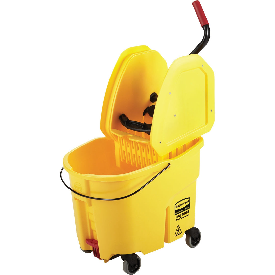 Image of Rubbermaid Commercial 757788YL WaveBrake Combo Mop Bucket, 8.75 gal, 36.5" x 15.7", Tubular Steel, Plastic, Yellow, 1 Each