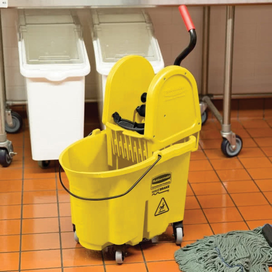 Image of Rubbermaid Commercial 757788YL WaveBrake Combo Mop Bucket, 8.75 gal, 36.5" x 15.7", Tubular Steel, Plastic, Yellow, 1 Each