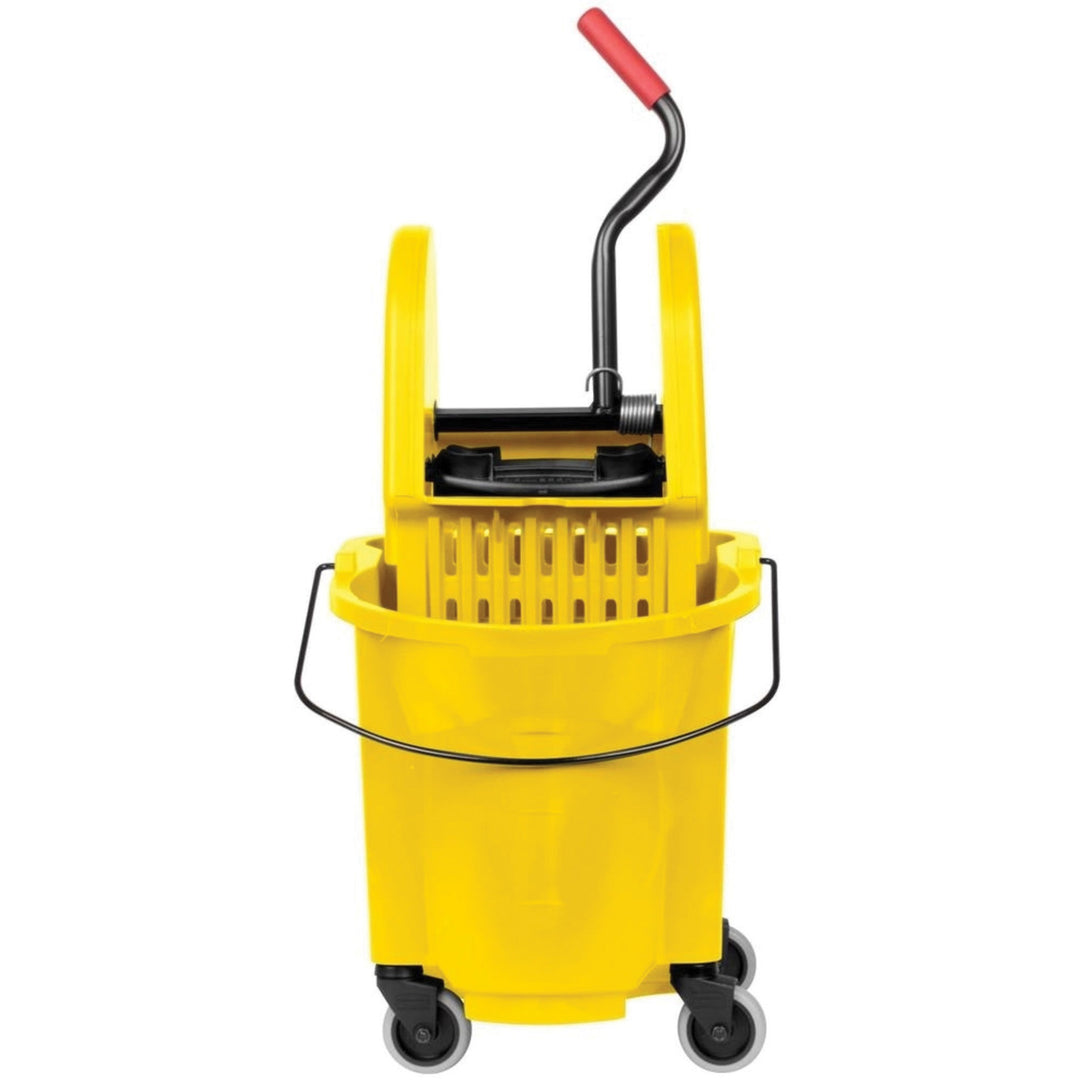 Image of Rubbermaid Commercial 757788YL WaveBrake Combo Mop Bucket, 8.75 gal, 36.5" x 15.7", Tubular Steel, Plastic, Yellow, 1 Each