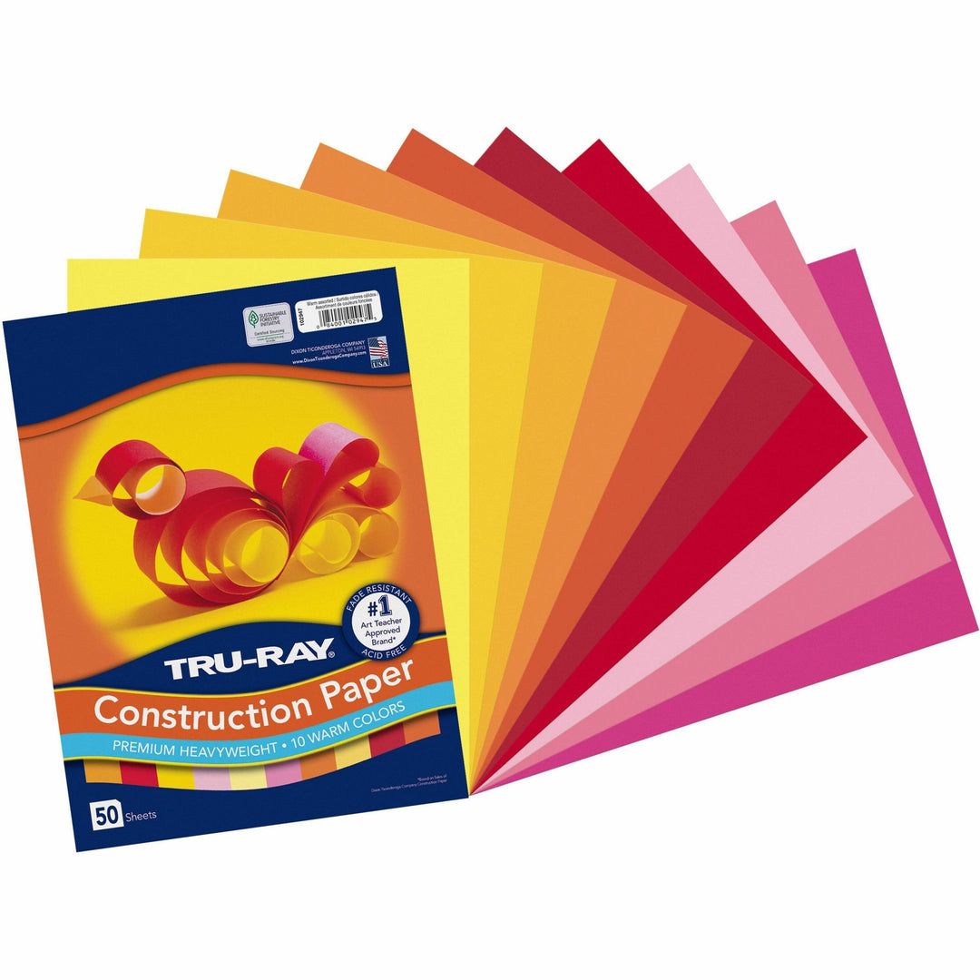 Image of Tru-Ray 102947 Construction Paper, Project, Bulletin Board, 12" W x 9" Length, Warm Assorted, Paper, 50 / Pack