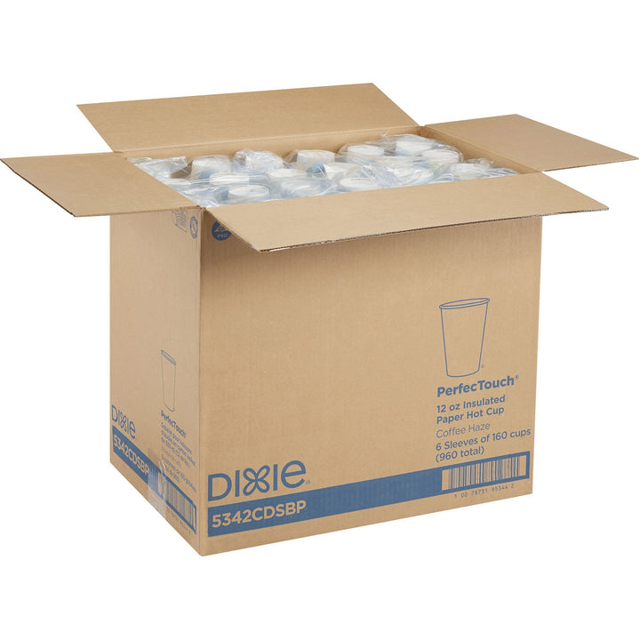 Image of Dixie 5342CDSBP PerfecTouch 12 oz Insulated Paper Hot Coffee Cups by GP Pro, 12 fl oz, Assorted, Paper, Coffee, Hot Drink, 160 / Pack
