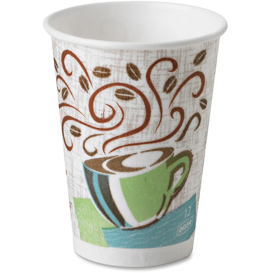 Image of Dixie 5342CDSBP PerfecTouch 12 oz Insulated Paper Hot Coffee Cups by GP Pro, 12 fl oz, Assorted, Paper, Coffee, Hot Drink, 160 / Pack