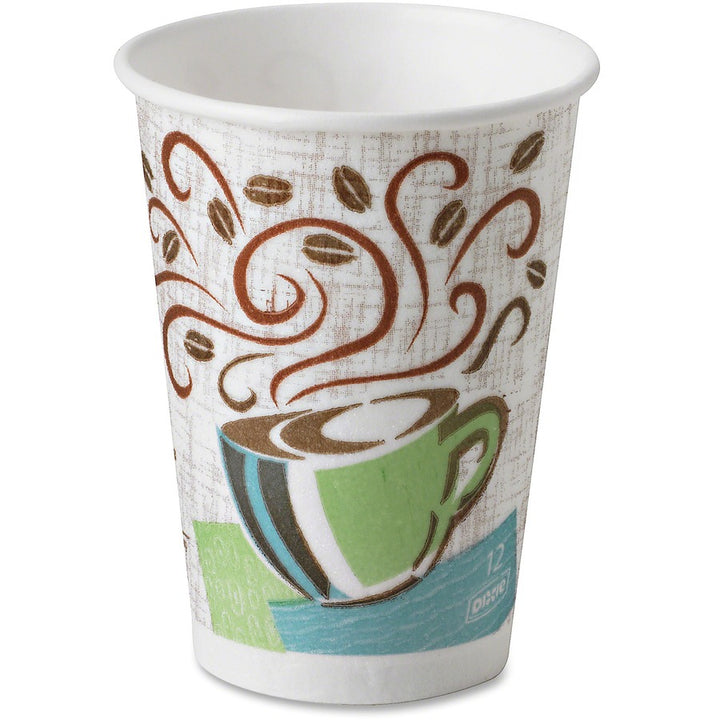 Image of Dixie 5342CDSBP PerfecTouch 12 oz Insulated Paper Hot Coffee Cups by GP Pro, 12 fl oz, Assorted, Paper, Coffee, Hot Drink, 160 / Pack