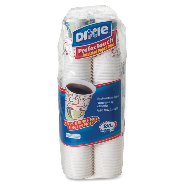 Image of Dixie 5342CDSBP PerfecTouch 12 oz Insulated Paper Hot Coffee Cups by GP Pro, 12 fl oz, Assorted, Paper, Coffee, Hot Drink, 160 / Pack