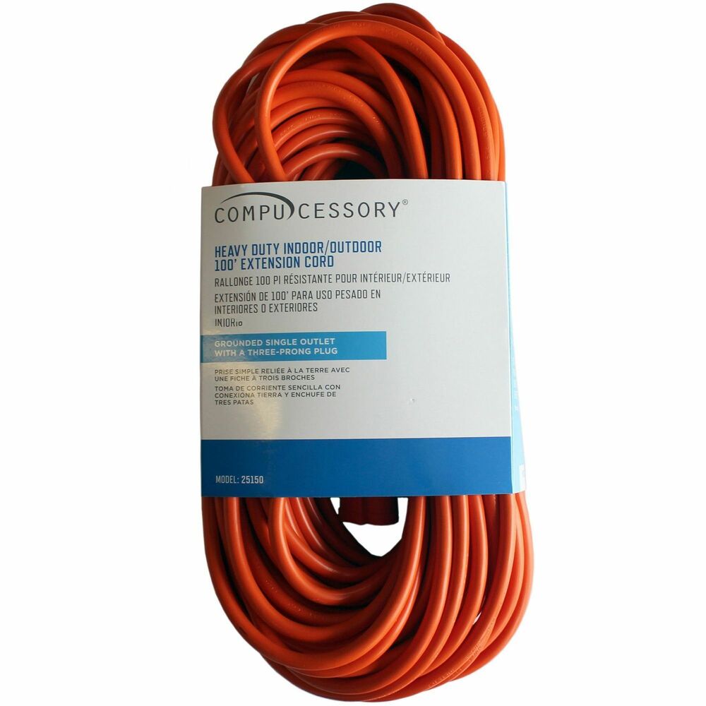 Image of Compucessory Heavy Duty Extension Cord, 100', Orange