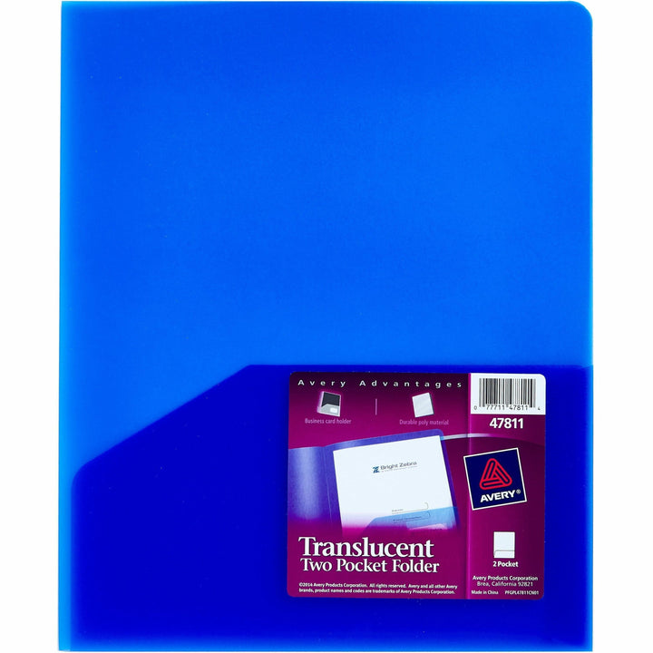 Image of Avery® Plastic Two-Pocket Folder, 20-Sheet Capacity, 11 X 8.5, Translucent Blue