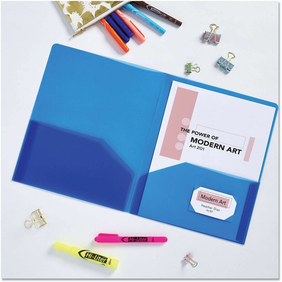 Image of Avery® Plastic Two-Pocket Folder, 20-Sheet Capacity, 11 X 8.5, Translucent Blue