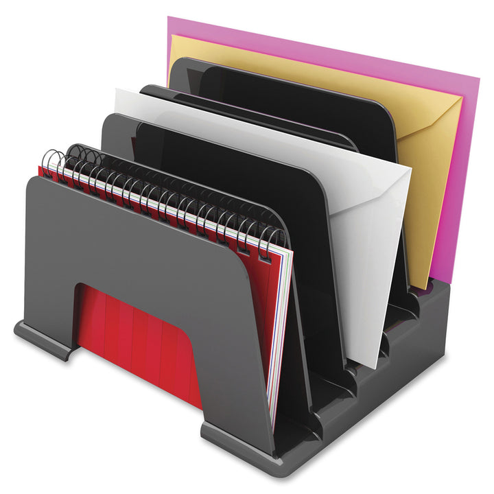 Image of deflecto® Small Inclined File Sorter, 5 Compartment, Black