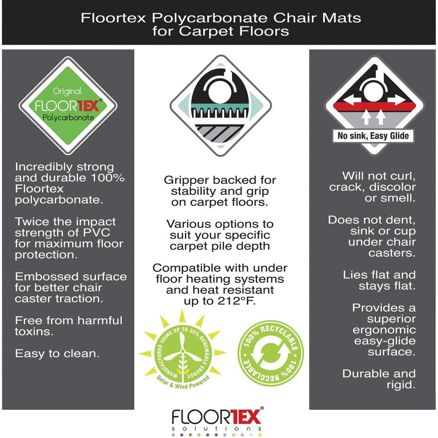 Image of Floortex® Cleartex Ultimat XXL Polycarbonate Square General Office Mat for Carpets, 60 x 60, Clear