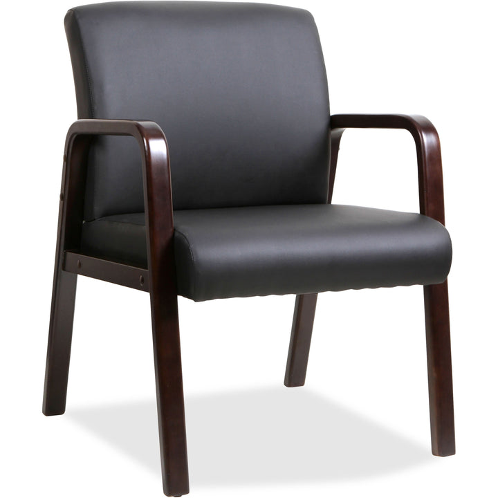 Image of Lorell Guest Chair,Leather/Wood,24"x25-5/8"x33-1/4",Black/Espresso