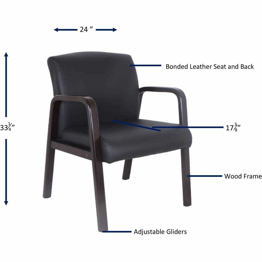 Image of Lorell Guest Chair,Leather/Wood,24"x25-5/8"x33-1/4",Black/Espresso