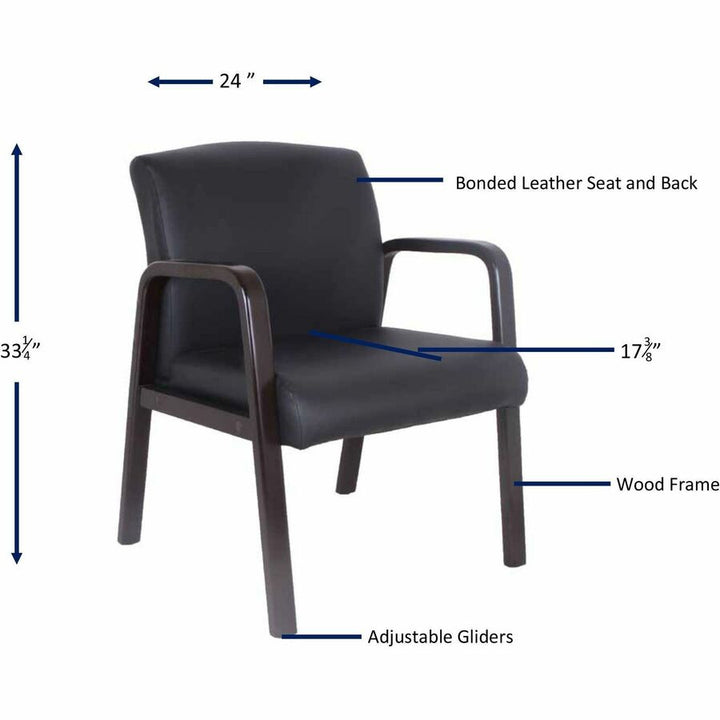 Image of Lorell Guest Chair,Leather/Wood,24"x25-5/8"x33-1/4",Black/Espresso