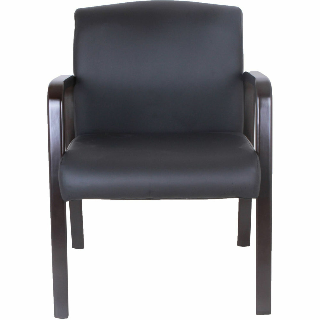 Image of Lorell Guest Chair,Leather/Wood,24"x25-5/8"x33-1/4",Black/Espresso