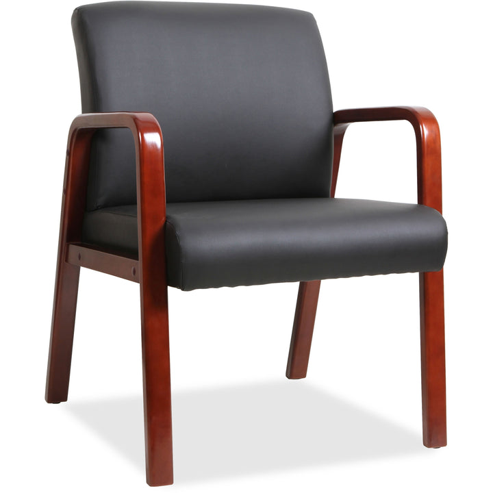 Image of Lorell Guest Chair,Leather/Wood,24"x25-5/8"x33-1/4",Black/Mahogany