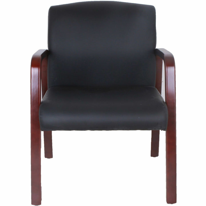 Image of Lorell Guest Chair,Leather/Wood,24"x25-5/8"x33-1/4",Black/Mahogany