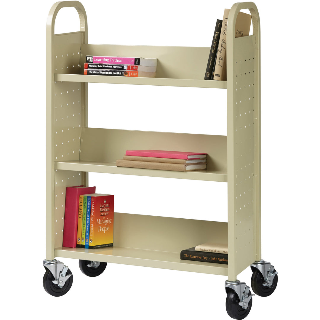 Image of Lorell Book Cart, Single-sided, 3-shelf,30-3/4"x13"x46-1/4", Putty