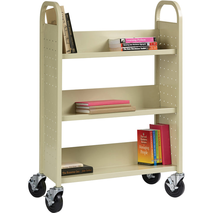 Image of Lorell Book Cart, Single-sided, 3-shelf,30-3/4"x13"x46-1/4", Putty