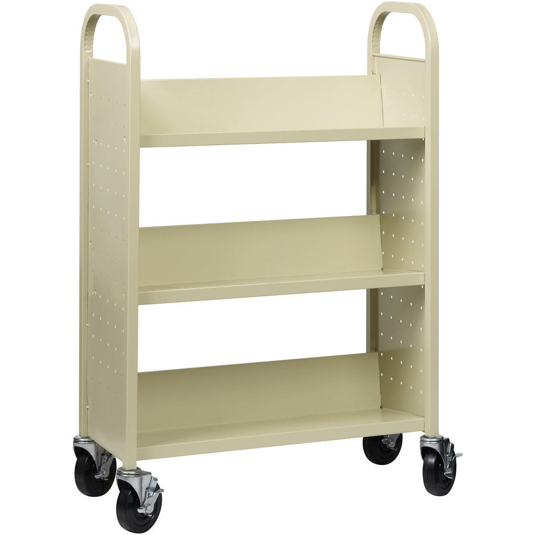 Image of Lorell Book Cart, Single-sided, 3-shelf,30-3/4"x13"x46-1/4", Putty