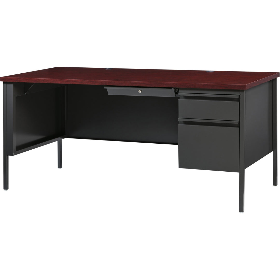 Image of Lorell Desk, Right-Pedestal, Steel, 66"x30"x29-1/2", Mahogany/CCL