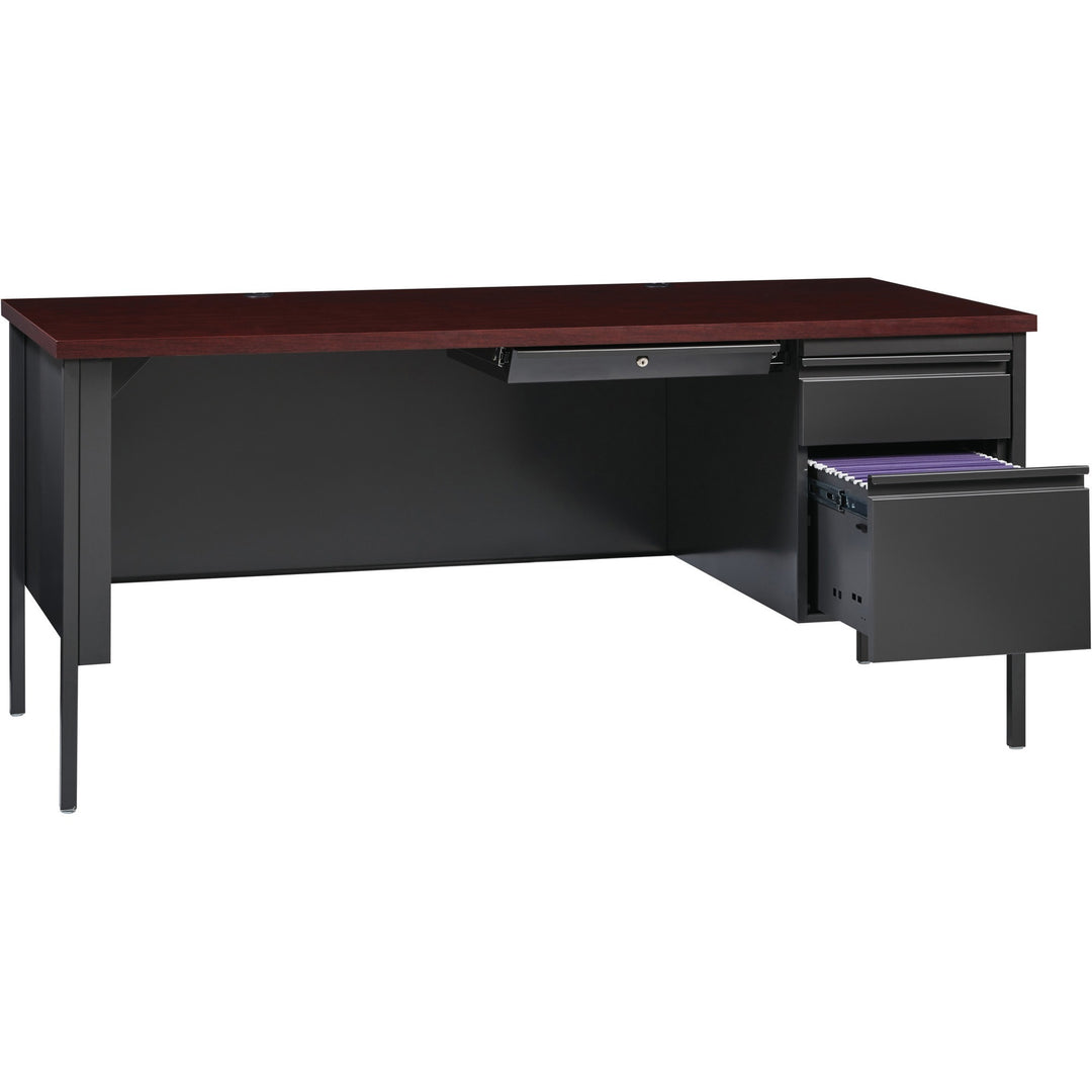 Image of Lorell Desk, Right-Pedestal, Steel, 66"x30"x29-1/2", Mahogany/CCL
